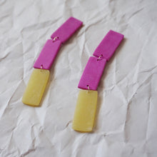 Load image into Gallery viewer, Linear Stack Earrings in Magenta/Translucent Chartreuse